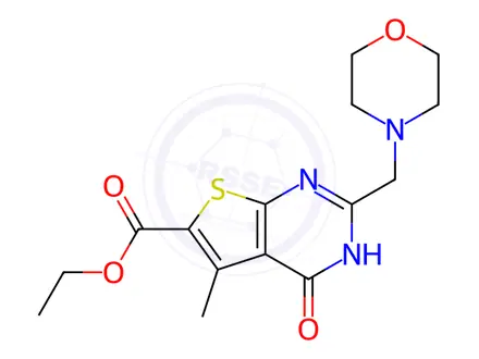 Chemical structure of Ethyl 5-methyl-2-(morpholinomethyl)-4-oxo-3,4-dihydrothieno[2,3-d]pyrimidine-6-carboxylate