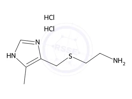 Chemical structure of 4-Methyl-5-[(2-aminoethyl)thiomethyl]imidazole Dihydrochloride