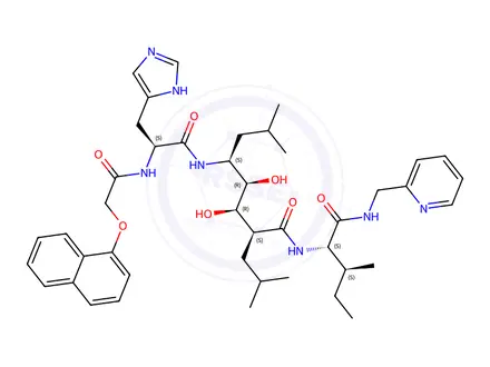 Chemical structure of N-(N-(N-(N-(1-naphthoxyacetyl)-histidyl)-5-amino-3,4-dihydroxy-2-isobutyl-7-methyloctanoyl)isoleucyl)-2-pyridylmethylamine