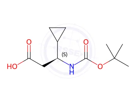 Chemical structure of (3S)-3-(tert-butoxycarbonylamino)-3-cyclopropyl-propanoic acid