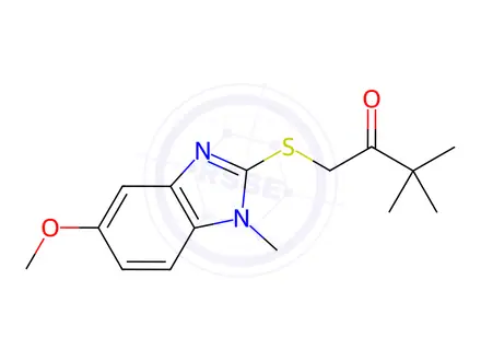 Chemical structure of 1-((5-Methoxy-1-methyl-1H-benzo[d]imidazol-2-yl)thio)-3,3-dimethylbutan-2-one