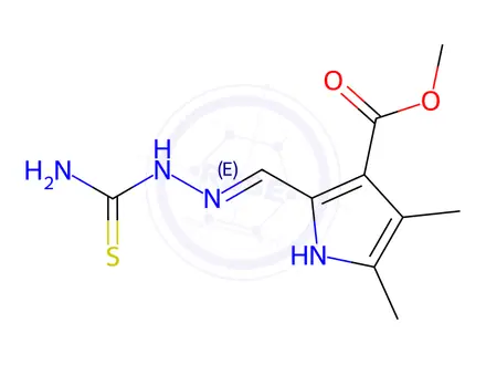 Chemical structure of 1H-Pyrrole-3-carboxylicacid,2-[[(aminothioxomethyl)hydrazono]methyl]-4,5-dimethyl-,methylester(9CI)