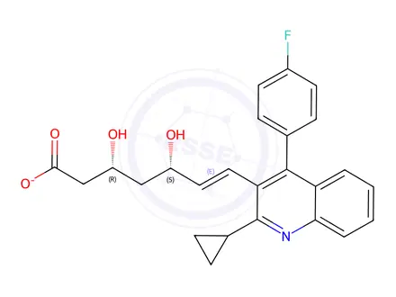 Chemical structure of (3R,5S,E)-7-(2-cyclopropyl-4-(4-fluorophenyl)quinolin-3-yl)-3,5-dihydroxyhept-6-enoate