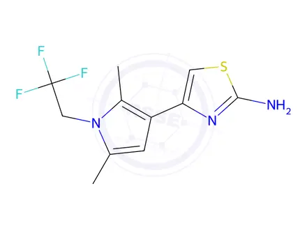 Chemical structure of 4-(2,5-Dimethyl-1-(2,2,2-trifluoroethyl)-1H-pyrrol-3-yl)thiazol-2-amine