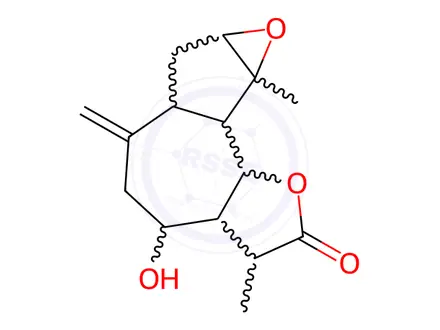 Chemical structure of 3a,4,5,6,6a,7,7a,8a,8b,8c-Decahydro-4-hydroxy-3,8a-dimethyl-6-methyleneoxireno[2,3]azuleno[4,5-b]furan-2(3H)-one