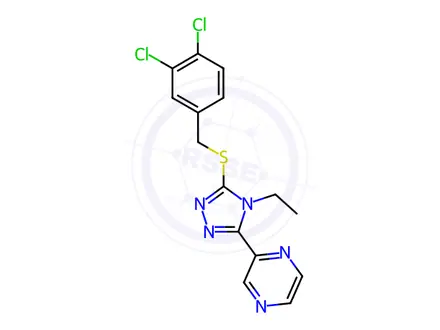 Chemical structure of 2-(5-((3,4-Dichlorobenzyl)thio)-4-ethyl-4H-1,2,4-triazol-3-yl)pyrazine