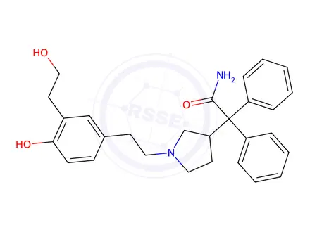Chemical structure of 2-(1-(4-Hydroxy-3-(2-hydroxyethyl)phenethyl)pyrrolidin-3-yl)-2,2-diphenylacetamide