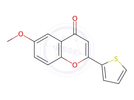 Chemical structure of 6-methoxy-2-(thiophen-2-yl)-4H-chromen-4-one