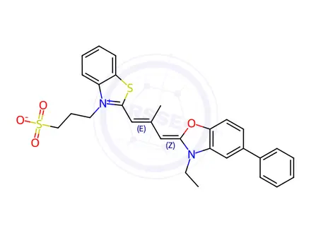 Chemical structure of 3-ethyl-2-[2-methyl-3-[3-(3-sulphonatopropyl)-3H-benzothiazol-2-ylidene]prop-1-enyl]-5-phenylbenzoxazolium