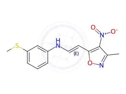 Chemical structure of N-(2-(3-methyl-4-nitroisoxazol-5-yl)vinyl)-3-(methylthio)aniline