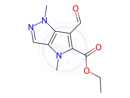 Chemical structure of ethyl 6-formyl-1,4-dimethyl-pyrrolo[3,2-c]pyrazole-5-carboxylate