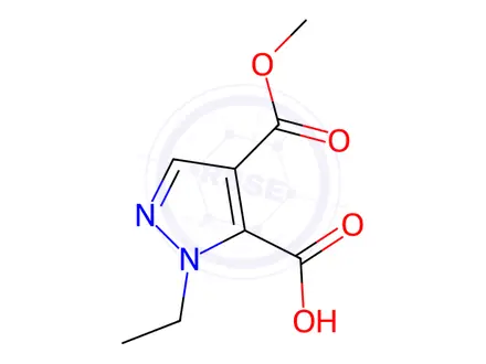 Chemical structure of 1-ethyl-4-(methoxycarbonyl)-1H-pyrazole-5-carboxylic acid
