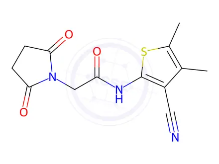 Chemical structure of N-(3-Cyano-4,5-dimethylthiophen-2-yl)-2-(2,5-dioxopyrrolidin-1-yl)acetamide