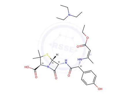 Chemical structure of Amoxicillin (3-Ethoxy-1-methyl-3-oxo-1-propenyl)amino Diethylethanamine