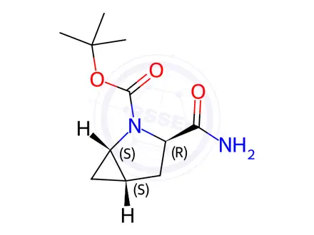 Chemical structure of tert-Butyl (1S,3R,5S)-3-carbamoyl-2-azabicyclo[3.1.0]hexane-2-carboxylate