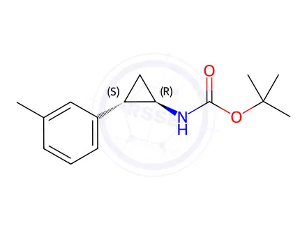 Chemical structure of Carbamic acid, N-[(1R,2S)-2-(3-methylphenyl)cyclopropyl]-, 1,1-dimethylethyl ester, rel-