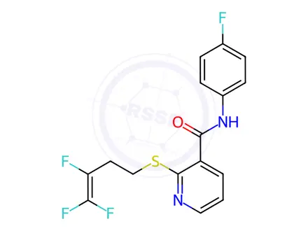 Chemical structure of N-(4-Fluorophenyl)-2-[(3,4,4-trifluorobut-3-en-1-yl)sulfanyl]pyridine-3-carboxamide