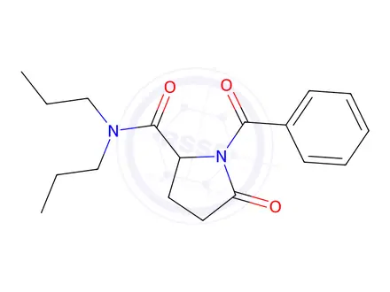 Chemical structure of (±)-1-benzoyl-5-oxo-N,N-dipropylpyrrolidine-2-carboxamide