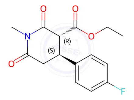 Chemical structure of (3R,4S)-Ethyl 4-(4-fluorophenyl)-1-methyl-2,6-dioxopiperidine-3-carboxylate