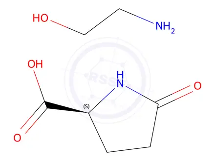 Chemical structure of 5-oxo-L-proline, compound with 2-aminoethanol (1:1)