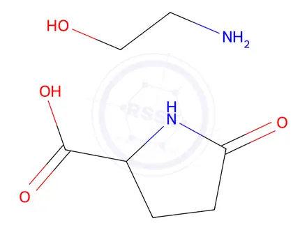 Chemical structure of 5-oxo-DL-proline, compound with 2-aminoethanol (1:1)