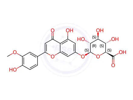 Chemical structure of β-D-Glucopyranosiduronic Acid, 5-Hydroxy-2-(4-Hydroxy-