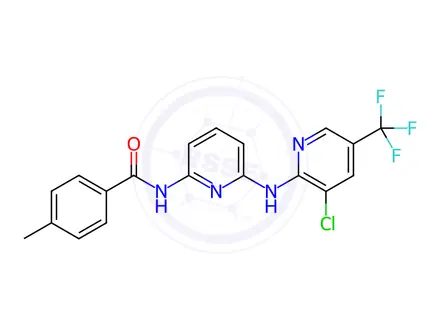 Chemical structure of N-(6-{[3-chloro-5-(trifluoromethyl)pyridin-2-yl]amino}pyridin-2-yl)-4-methylbenzamide