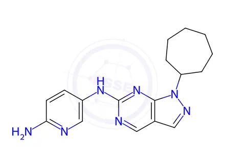 Chemical structure of N5-(1-Cycloheptyl-1H-pyrazolo[3,4-d]-pyrimidin-6-yl)pyridine-2,5-diamine