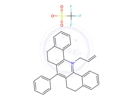 Chemical structure of 14-Allyl-7-phenyl-5,6,8,9-tetrahydrodibenzo[c,h]acridin-14-ium trifluoromethanesulfonate