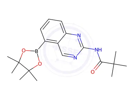 Chemical structure of N-(5-(4,4,5,5-Tetramethyl-1,3,2-dioxaborolan-2-yl)quinazolin-2-yl)pivalamide