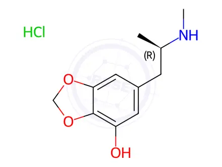 Chemical structure of (R)-6-[2-(Methylamino)propyl]-1,3-benzodioxol-4-ol Hydrochloride