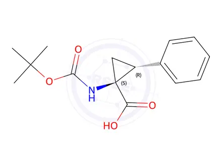 Chemical structure of (1S,2R)-N-Boc-1-amino-2-phenylcyclopropanecarboxylicacid