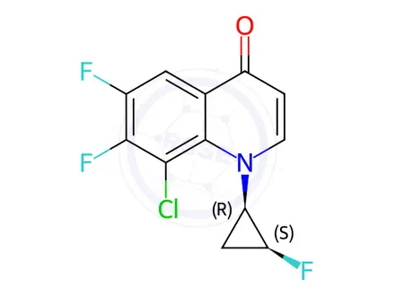 Chemical structure of 4(1H)-Quinolinone, 8-chloro-6,7-difluoro-1-[(1R,2S)-2-fluorocyclopropyl]-