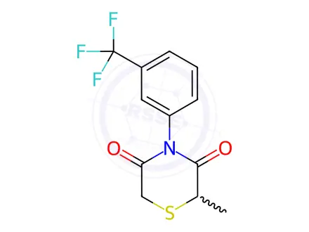 Chemical structure of 2-methyl-4-[3-(trifluoromethyl)phenyl]-3,5-thiomorpholinedione