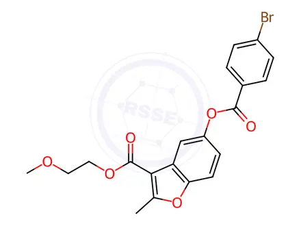 Chemical structure of 2-methoxyethyl 5-((4-bromobenzoyl)oxy)-2-methylbenzofuran-3-carboxylate