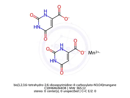 Chemical structure of bis(1,2,3,6-tetrahydro-2,6-dioxopyrimidine-4-carboxylato-N3,O4)manganese