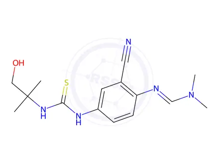 Chemical structure of (E)-N'-(2-cyano-4-(3-(1-hydroxy-2-methylpropan-2-yl)thioureido)phenyl)-N,N-dimethylformimidamide