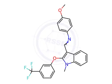 Chemical structure of N-(4-methoxyphenyl)-1-(1-methyl-2-(3-(trifluoromethyl)phenoxy)-1H-indol-3-yl)methanimine