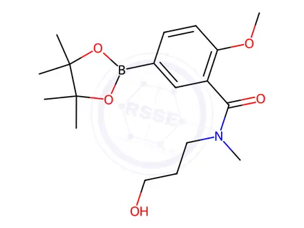 Chemical structure of N-(3-hydroxypropyl)-2-methoxy-N-methyl-5-(4,4,5,5-tetramethyl-1,3,2-dioxaborolan-2-yl)benzamide