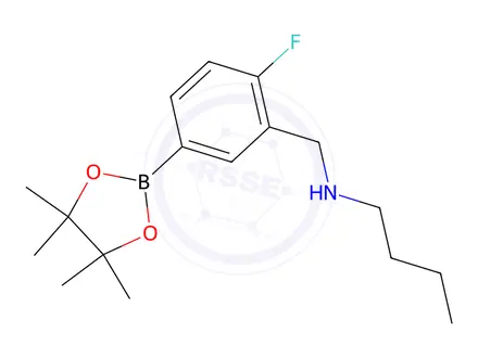 Chemical structure of N-(2-Fluoro-5-(4,4,5,5-tetramethyl-1,3,2-dioxaborolan-2-yl)benzyl)butan-1-amine