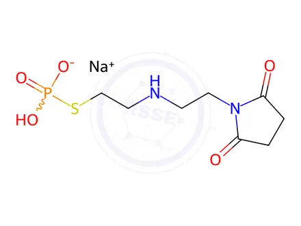 Chemical structure of Succinimide, N-(2-(2-mercaptoethylamino)ethyl)-, monosodium phosphorot hioate (ester), trihydrate