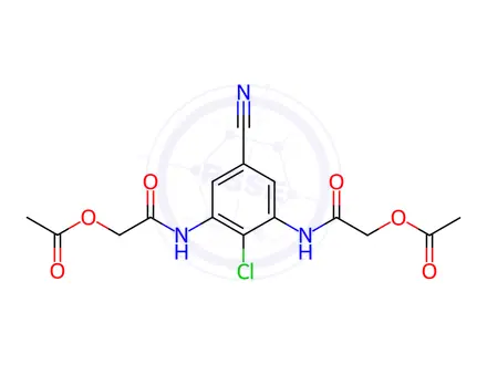 Chemical structure of ((2-Chloro-5-cyano-1,3-phenylene)bis(azanediyl))bis(2-oxoethane-2,1-diyl) diacetate