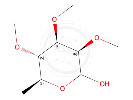 Chemical structure of 6-Deoxy-2-O,3-O,4-O-trimethyl-L-mannopyranose