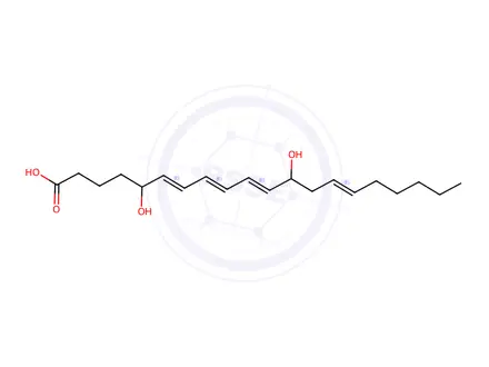 Chemical structure of 5,12-Dihydroxy-6,8,10,14-Eicosatetraenoic Acid