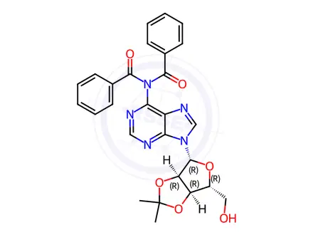Chemical structure of Adenosine, N,N-dibenzoyl-2',3'-O-(1-methylethylidene)-