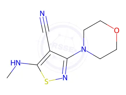 Chemical structure of 5-(Methylamino)-3-morpholino-4-isothiazolecarbonitrile