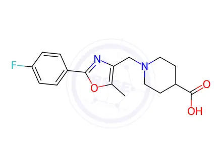 Chemical structure of 1-((2-(4-fluorophenyl)-5-methyloxazol-4-yl)methyl)piperidine-4-carboxylic acid