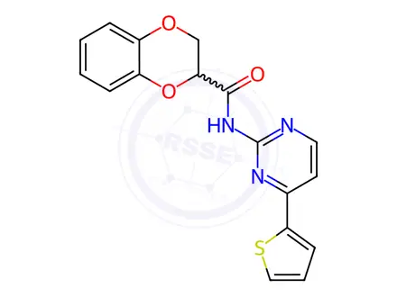 Chemical structure of N-(4-(thiophen-2-yl)pyrimidin-2-yl)-2,3-dihydrobenzo[b][1,4]dioxine-2-carboxamide