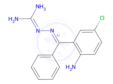 Chemical structure of 2-amino-5-chlorobenzophenoneamidinohydrazone