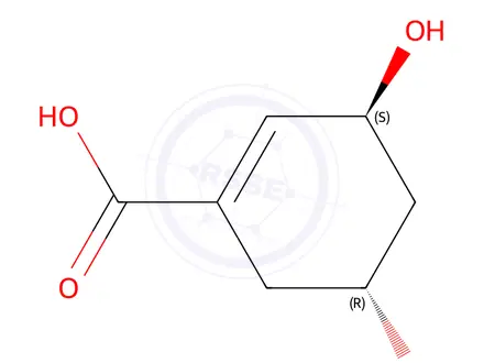 Chemical structure of 1-Cyclohexene-1-carboxylicacid,3,5-dihydroxy-,(3S,5R)-(9CI)